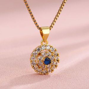 3/$35 Rotating 18K Gold Plated Zirconia Chain Pendant Necklace Stainless Steel